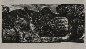 Pasterz odpędza wilka, z Pastorals of Virgil autorstwa William Blake