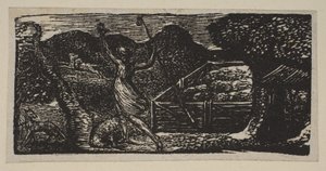 Pasterz przegania wilka z Thorntons Pastorals of Virgil, 1821. autorstwa William Blake