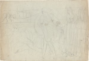 Szkic szermierza stojącego nad pokonanym przeciwnikiem [recto] autorstwa William Blake