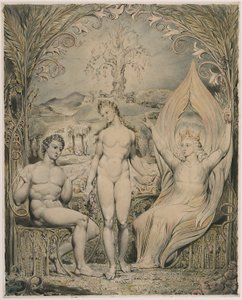 Archanioł Rafał z Adamem i Ewą (ilustracja do „Raju utraconego” Miltona) autorstwa William Blake