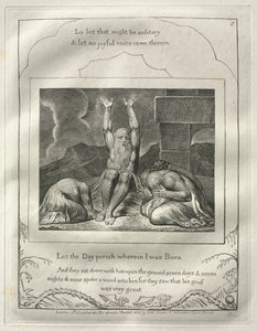 Księga Hioba: nr 8, Niech zginie dzień, w którym się urodziłem, 1825. autorstwa William Blake