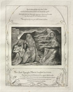 Księga Hioba: Pl. 10, Sprawiedliwy człowiek jest wyśmiewany z pogardy autorstwa William Blake