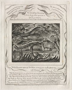 Księga Hioba: Pl. 11, Ze snami na moim łóżku przerażasz mnie i przerażasz..., 1825. autorstwa William Blake