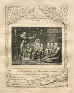 Księga Hioba: Pl. 12, jestem młody, a wy jesteście bardzo starzy, dlatego się bałem, 1825. autorstwa William Blake