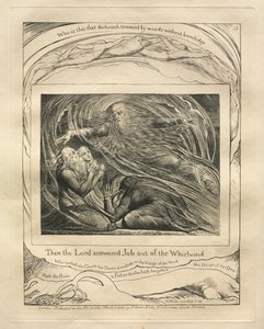 Księga Hioba: Pl. 13, Wtedy Pan odpowiedział Jobowi z trąby powietrznej, 1825. autorstwa William Blake