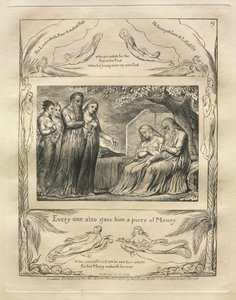 Księga Hioba: Pl. 19, Każdy też dał mu kawałek Pieniędzy, 1825. autorstwa William Blake