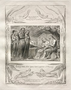 Księga Hioba: Pl. 19, Każdy też dał mu kawałek Pieniędzy, 1825. autorstwa William Blake