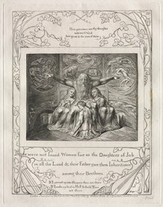 Księga Hioba: Pl. 20, Nie znaleziono kobiet sprawiedliwych jak Córki Hioba / w całej Ziemi autorstwa William Blake