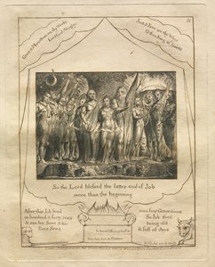 Księga Hioba: Pl. 21, Więc Pan pobłogosławił koniec Hioba bardziej niż początek, 1825. autorstwa William Blake