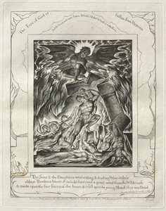 Księga Hioba: Pl. 3, Twoi synowie i twoje córki jedli i pili wino..., 1825. autorstwa William Blake