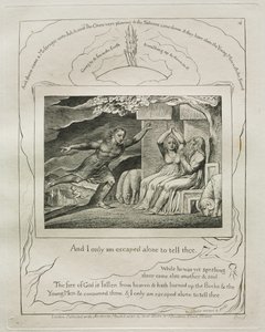 Księga Hioba: Pl. 4, I tylko sam uciekłem, aby ci powiedzieć, 1825. autorstwa William Blake