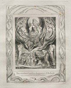 Księga Hioba: Pl. 5, Wtedy szatan wyszedł z obecności Pana, 1825. autorstwa William Blake
