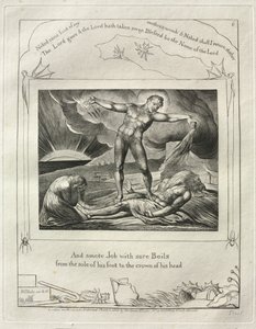 Księga Hioba: Pl. 6, I poraził Hioba bolesnymi wrzodami / od podeszwy stopy aż do czubka głowy autorstwa William Blake