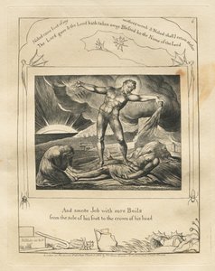 Księga Hioba: Pl. 6, I poraził Hioba bolesnymi wrzodami / od podeszwy stopy aż do czubka głowy autorstwa William Blake