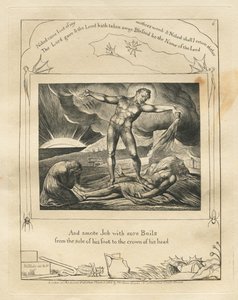 Księga Hioba: Pl. 6, I poraził Hioba bolesnymi wrzodami od podeszwy stopy do korony..., 1 autorstwa William Blake