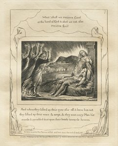 Księga Hioba: Pl. 7, A kiedy podnieśli oczy z daleka i nie znali go..., 1825. autorstwa William Blake