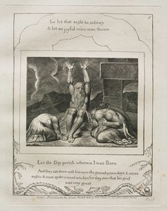 Księga Hioba: Pl. 8, Niech zginie dzień, w którym się urodziłem, 1825. autorstwa William Blake