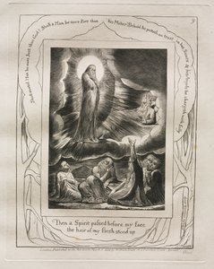 Księga Hioba: Pl. 9, Potem Duch przeszedł przed moją twarzą, włosy na moim ciele stanęły, 1825. autorstwa William Blake