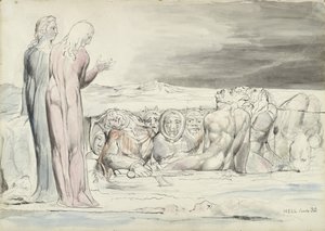 Krąg zdrajców: Bracia Alberti, ilustracja do Boskiej Komedii Dantego Alighieri, 1824-27 (pióro i tusz z wc, ołówek i kreda na papierze) autorstwa William Blake