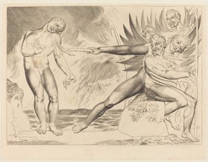 Krąg Skorumpowanych Urzędników; diabły dręczące Ciampolo autorstwa William Blake
