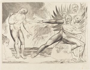 Krąg Skorumpowanych Urzędników; diabły dręczące Ciampolo autorstwa William Blake