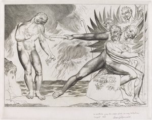Krąg Skorumpowanych Urzędników; diabły dręczące Ciampolo autorstwa William Blake