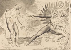 Krąg skorumpowanych urzędników, diabły dręczące Ciampolo, 1827. autorstwa William Blake