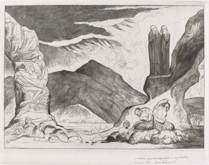 Krąg fałszerzy: Dante i Wergiliusz zakrywający nosy z powodu smrodu, 1827. autorstwa William Blake