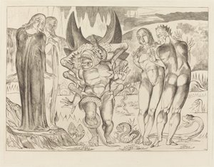 Krąg złodziei; Agnolo Brunelleschi zaatakowany przez sześcionogiego węża autorstwa William Blake