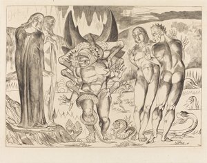 Krąg złodziei; Agnolo Brunelleschi zaatakowany przez sześcionogiego węża autorstwa William Blake