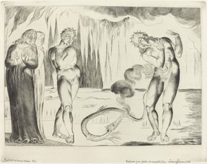 Krąg złodziei; Buoso Donati zaatakowany przez węża autorstwa William Blake