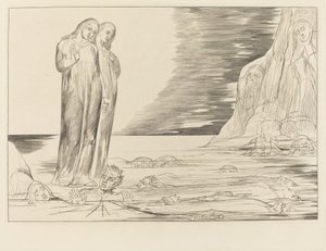 Krąg Zdrajców; Stopa Dantego uderzająca Bocca degli Abbate autorstwa William Blake