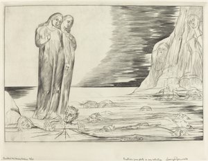 Krąg Zdrajców; Stopa Dantego uderzająca Bocca degli Abbate autorstwa William Blake