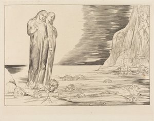 Krąg zdrajców; stopa Dantego uderza Boccę degli Abbate autorstwa William Blake