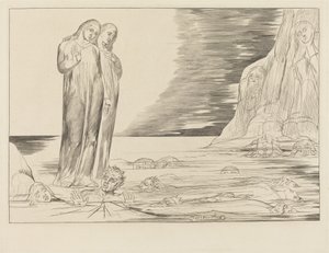 Krąg zdrajców; stopa Dantego uderza Bocca degli Abbate autorstwa William Blake