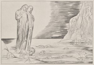 Krąg zdrajców: Stopa Dantego uderzająca w Bocca degli Abbate, od Piekła Dantego, Pieśń XXXII Ilustracja do Boskiej Komedii Dantego autorstwa William Blake