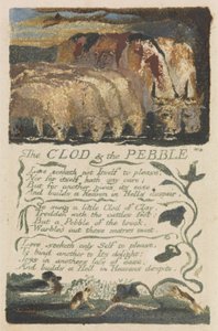 „The Clod and the Pebble”, płyta 36 z „Songs of Experience”, 1794 (relief akwaforta z akwarelą) autorstwa William Blake