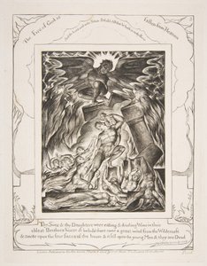 Zniszczenie synów Jobsa, z ilustracji Księgi Hioba, 1825-26. autorstwa William Blake