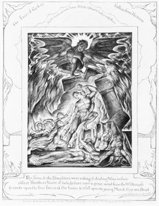 Zagłada synów Hioba płyta 3 z „Ilustracji Księgi Hioba” autorstwa William Blake
