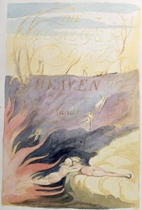 Małżeństwo Nieba i Piekła; strona tytułowa, 1790-93 (akwaforta reliefowa zabarwiona wc) autorstwa William Blake