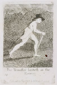Podróżnik Hasteth Wieczorem, płyta 15 z „Dla dzieci. Bramy raju”, 1793 autorstwa William Blake