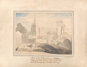 Wdowa obejmująca grób męża autorstwa William Blake