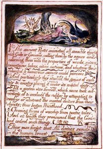 "Starożytni poeci...", ilustracja i tekst z "Wesela Nieba i Piekła", c.1790-3 (akwaforta wykończona piórem i akwarelą) autorstwa William Blake