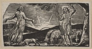 Thenot protestuje z Colinet, z Thorntons Pastorals of Virgil, 1821. autorstwa William Blake