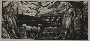 Thenot protestuje z Colinet, Lightfoot w tle, z Pastorals of Virgil autorstwa William Blake