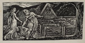 Thenot i Colinet prowadzą razem swoje stada, z Pastorals of Virgila Thorntona, 1821. autorstwa William Blake