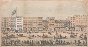 Widok na Park Place w Nowym Jorku, od Broadwayu do Church Street, North Side, 1854 r., autorstwa William Boell