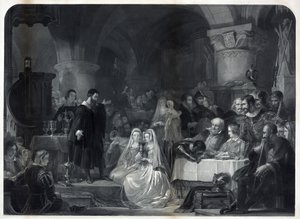 John Knox udzielający pierwszej komunii protestanckiej, wyd. 1849 autorstwa William Bonner