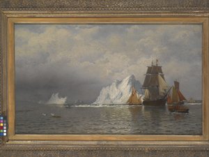 Wielorybnik i statki rybackie w pobliżu wybrzeża Labradoru (olej na płótnie) autorstwa William Bradford