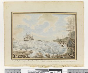 Opp. p. 194. `Część Reef & Landing umieszcza Sydney Bay; Sirius & Supply stara się pracować poza zatoką. 19 marca 1790